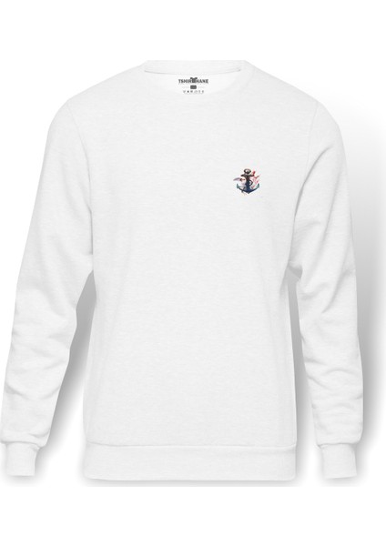 Siyah Çapa Çapa Suluboya Resim Dövme Baskılı Beyaz Erkek Örme Sweatshirt Uzun Kol