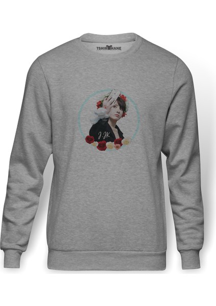 Jungkook Bts Müzisyen K Pop Gfriend Baskılı Gri Erkek Örme Sweatshirt Uzun Kol