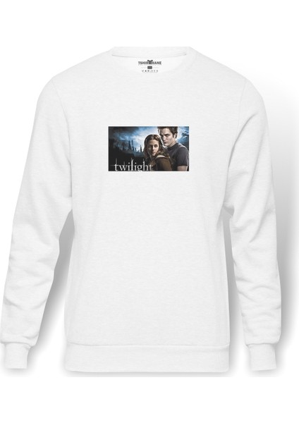 Twilight Movies Films Baskılı Beyaz Erkek Örme Sweatshirt Uzun Kol