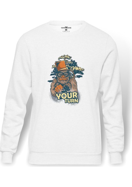 Your Turn Baskılı Beyaz Erkek Örme Sweatshirt Uzun Kol