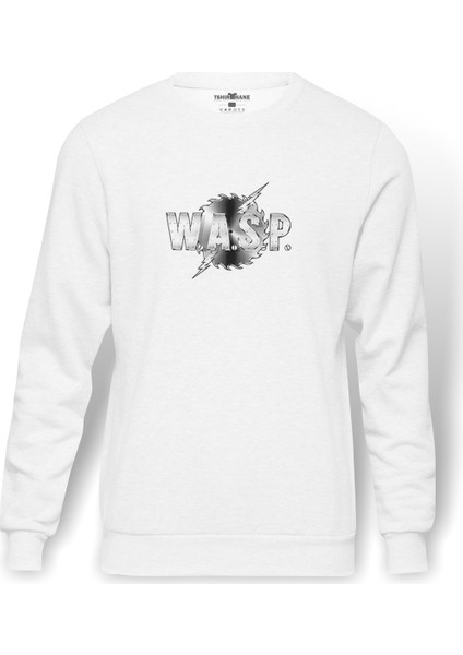 Wasp Logo Baskılı Beyaz Erkek Örme Sweatshirt Uzun Kol