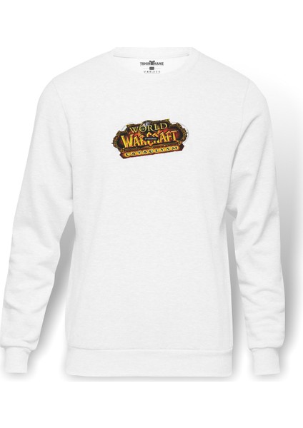 World Of Warcraft Cataclysm Baskılı Beyaz Erkek Örme Sweatshirt Uzun Kol