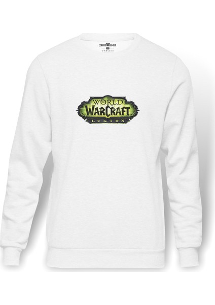 World Of Warcraft Legion World Of Baskılı Beyaz Erkek Örme Sweatshirt Uzun Kol