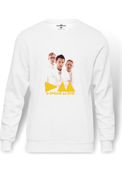 Depeche Mode Baskılı Beyaz Erkek Örme Sweatshirt Uzun Kol