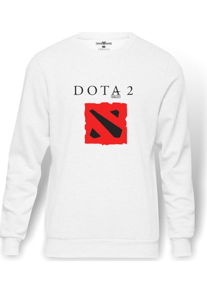 Dota2 Valve Logo Baskılı Beyaz Erkek Örme Sweatshirt Uzun Kol