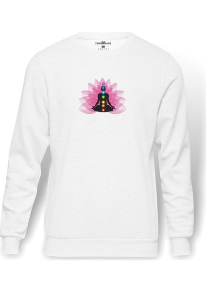 Yoga Meditasyon Download Meditation Baskılı Beyaz Erkek Örme Sweatshirt Uzun Kol