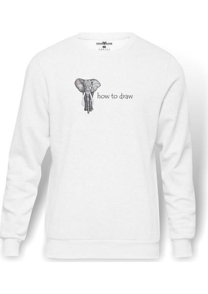 Zentangle Elephants Fil How To Draw Baskılı Beyaz Erkek Örme Sweatshirt Uzun Kol