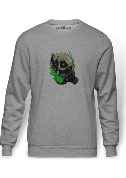 Gta V Clan Logo Baskılı Gri Erkek Örme Sweatshirt Uzun Kol