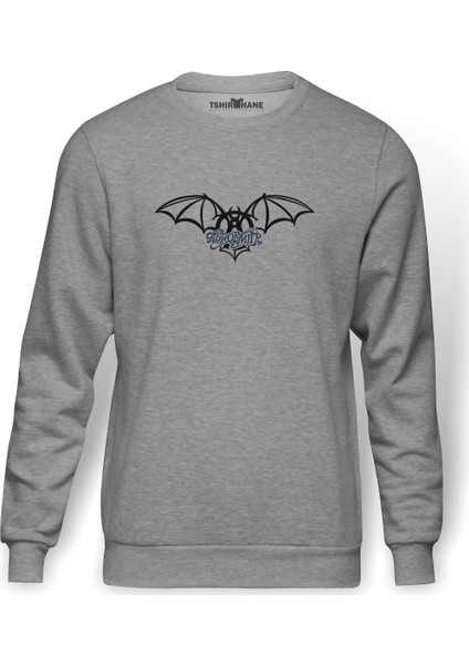 Aerosmith Hard Rock Rock And Roll Baskılı Gri Erkek Örme Sweatshirt Uzun Kol