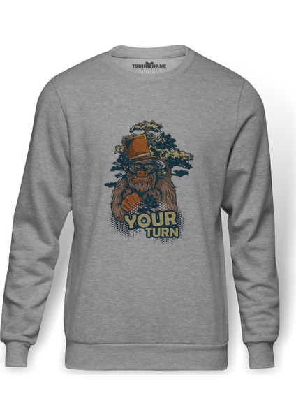 Your Turn Baskılı Gri Erkek Örme Sweatshirt Uzun Kol