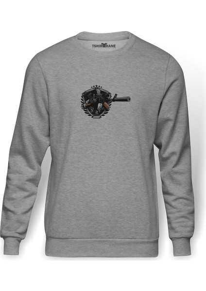 Pubg Sniper Ready Fire Baskılı Gri Erkek Örme Sweatshirt Uzun Kol