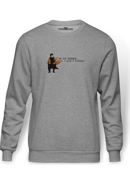 Sherlock Shock Blanket Baskılı Gri Erkek Örme Sweatshirt Uzun Kol