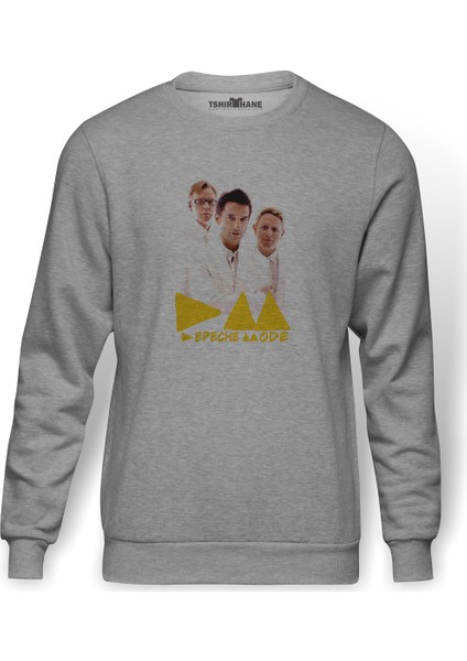 Depeche Mode Baskılı Gri Erkek Örme Sweatshirt Uzun Kol