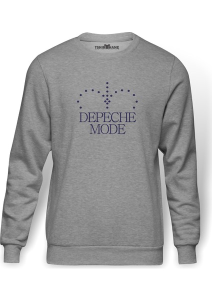 Depeche Mode Baskılı Gri Erkek Örme Sweatshirt Uzun Kol