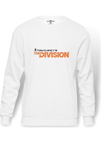 The Division Logo Baskılı Beyaz Erkek Örme Sweatshirt Uzun Kol