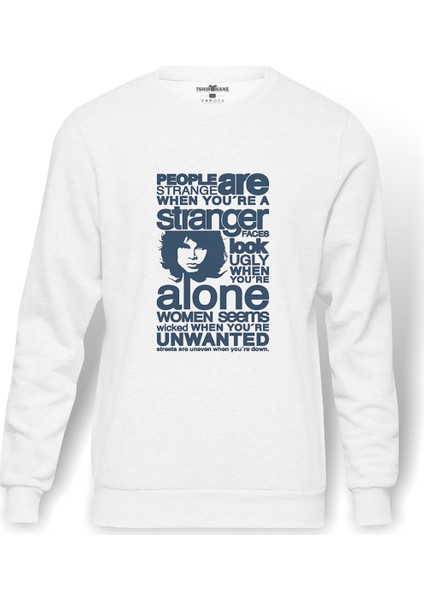 The Doors Baskılı Beyaz Erkek Örme Sweatshirt Uzun Kol