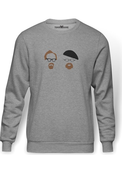 Silhouette Mythbusters Baskılı Gri Erkek Örme Sweatshirt Uzun Kol