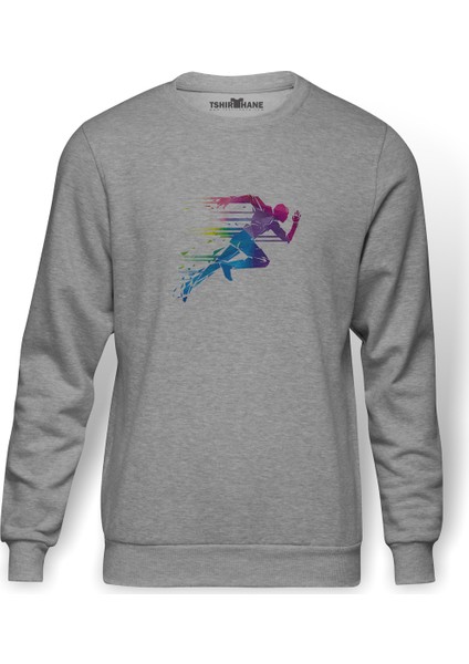 Silhouette Sprinter Baskılı Gri Erkek Örme Sweatshirt Uzun Kol
