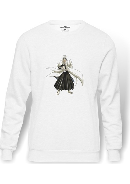 Anime Byakuya Kuchiki Baskılı Beyaz Erkek Örme Sweatshirt Uzun Kol