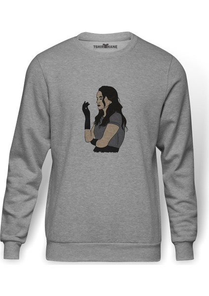 The Haunting Of Hill House Theo Crain Baskılı Gri Erkek Örme Sweatshirt Uzun Kol