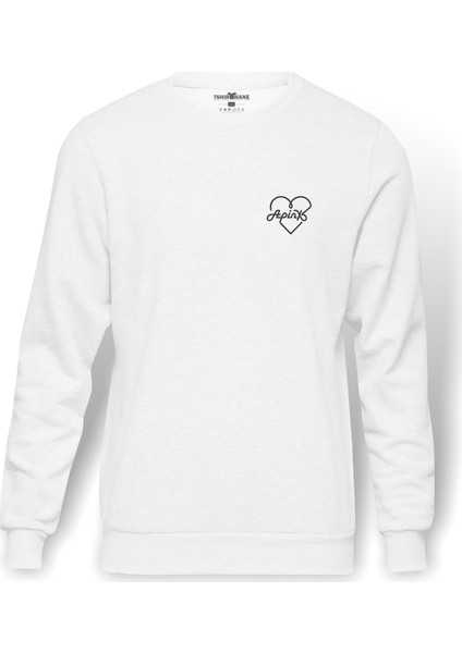 Apinx Logosu K Pop Korece Idol Baskılı Beyaz Erkek Örme Sweatshirt Uzun Kol