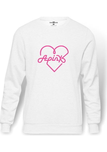 Apinx Logosu K Pop Korece Music Baskılı Beyaz Erkek Örme Sweatshirt Uzun Kol