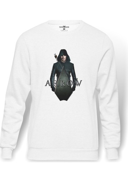 Arrow Amell Summerslam Baskılı Beyaz Erkek Örme Sweatshirt Uzun Kol