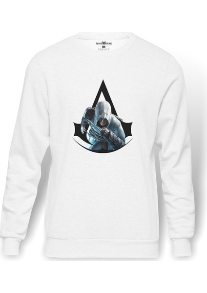 Assassins Creed Sanat Assassins Creed Baskılı Beyaz Erkek Örme Sweatshirt Uzun Kol
