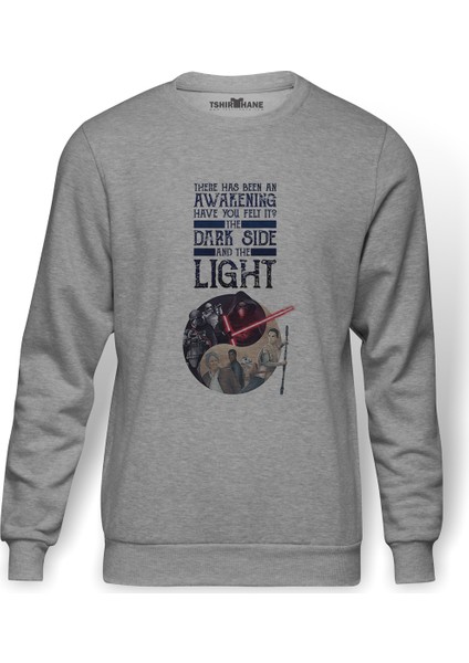 Dark Side Light Baskılı Gri Erkek Örme Sweatshirt Uzun Kol