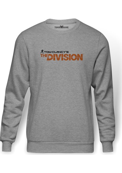 The Division Logo Baskılı Gri Erkek Örme Sweatshirt Uzun Kol