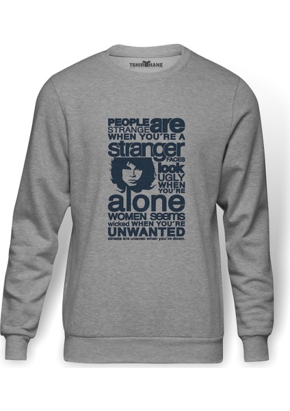 The Doors Baskılı Gri Erkek Örme Sweatshirt Uzun Kol