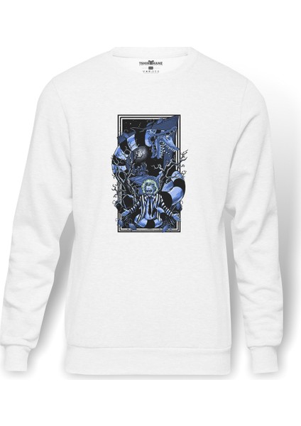 Baskılı Baskılı Beyaz Erkek Örme Sweatshirt Uzun Kol