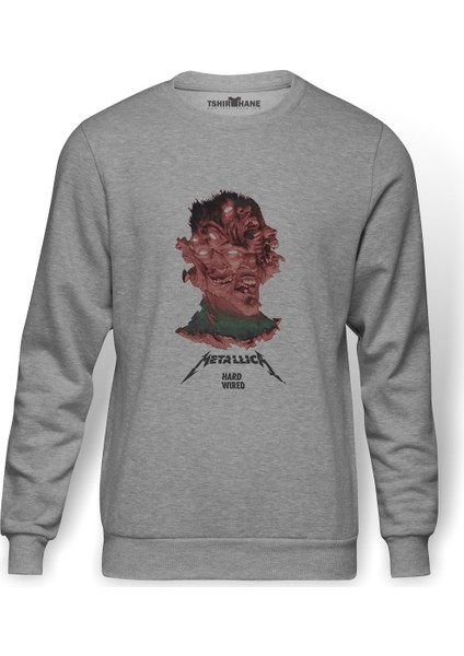 Metallica Album Hardwired To Self Des Baskılı Gri Erkek Örme Sweatshirt Uzun Kol