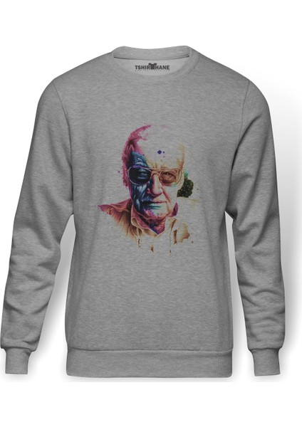 Ttan Lee Marvel Color Baskılı Gri Erkek Örme Sweatshirt Uzun Kol