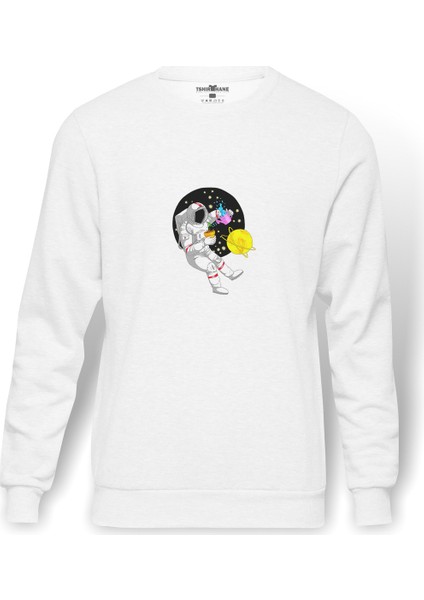 Black Haired Male Anime Character Astronaut Baskılı Beyaz Erkek Örme Sweatshirt Uzun Kol