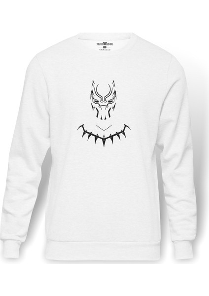 Black Panther 2 Baskılı Beyaz Erkek Örme Sweatshirt Uzun Kol