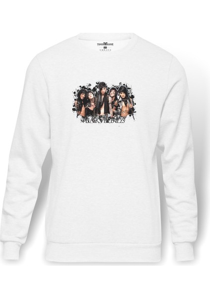 Black Veil Brides Group Baskılı Beyaz Erkek Örme Sweatshirt Uzun Kol