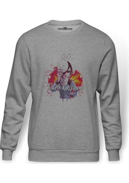 Anime Tokyo Ghoul Touka Kirishima Baskılı Gri Erkek Örme Sweatshirt Uzun Kol