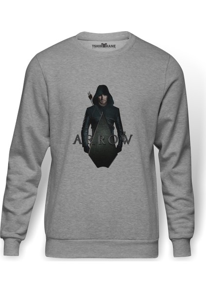 Arrow Amell Summerslam Baskılı Gri Erkek Örme Sweatshirt Uzun Kol