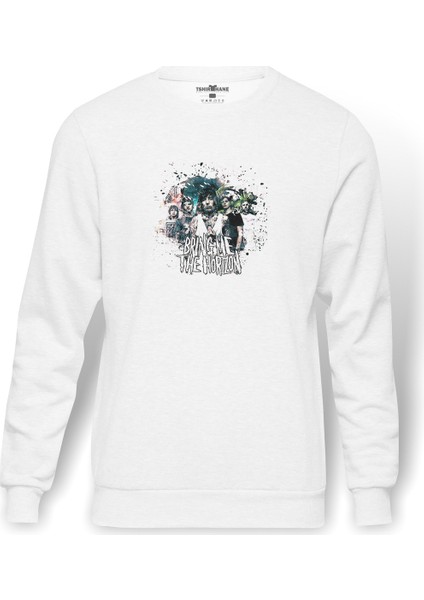 Bring Me The Horizon Bring Me Baskılı Beyaz Erkek Örme Sweatshirt Uzun Kol