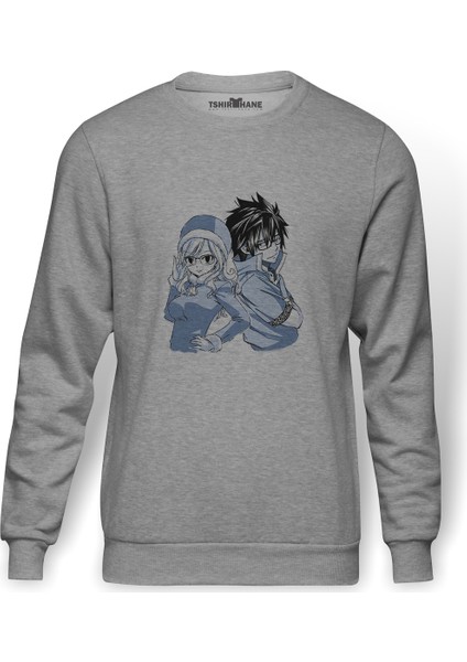 Anime Fairy Tail Glass Guild Emblem Baskılı Gri Erkek Örme Sweatshirt Uzun Kol
