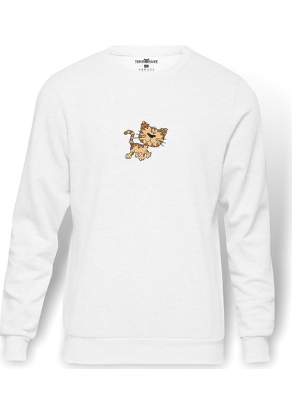 Cat Clipartcat Kitten Cartoon Baskılı Beyaz Erkek Örme Sweatshirt Uzun Kol