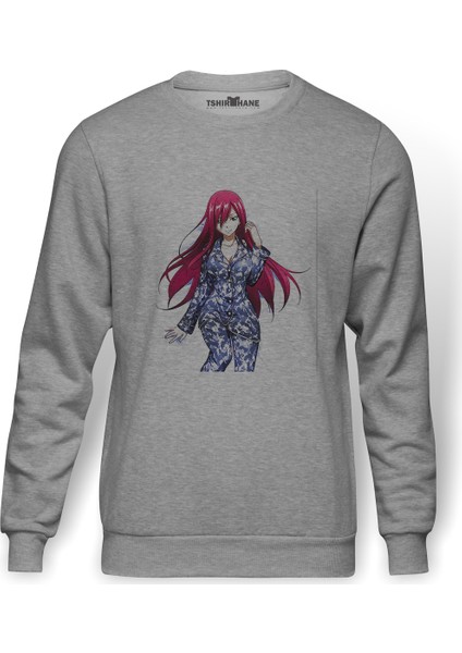 Anime Fairy Tail Glass Guild Emblem Baskılı Gri Erkek Örme Sweatshirt Uzun Kol