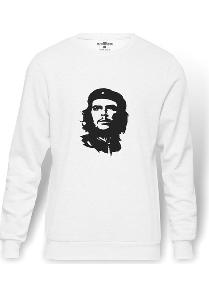 Che Guevara Baskılı Beyaz Erkek Örme Sweatshirt Uzun Kol