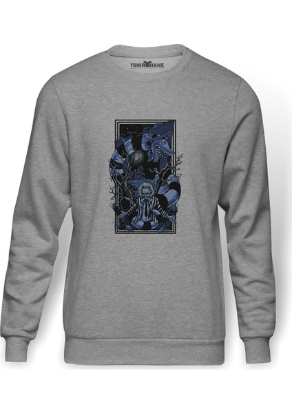 Baskılı Baskılı Gri Erkek Örme Sweatshirt Uzun Kol