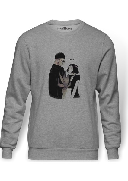 Leon & Mathilda Sevginin Gücü The Baskılı Gri Erkek Örme Sweatshirt Uzun Kol
