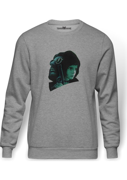 Leon & Mathilda Sevginin Gücü The Baskılı Gri Erkek Örme Sweatshirt Uzun Kol