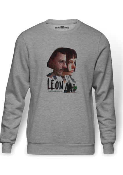Mathilda & Leon Sevginin Gücü The Baskılı Gri Erkek Örme Sweatshirt Uzun Kol