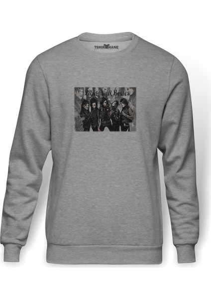 Black Veil Brides Andy Chains Goup Baskılı Gri Erkek Örme Sweatshirt Uzun Kol
