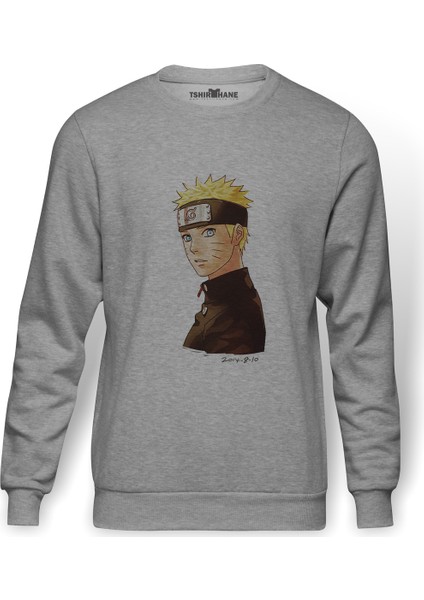Anime Naruto Kaskashi Hatake Naruto Baskılı Gri Erkek Örme Sweatshirt Uzun Kol